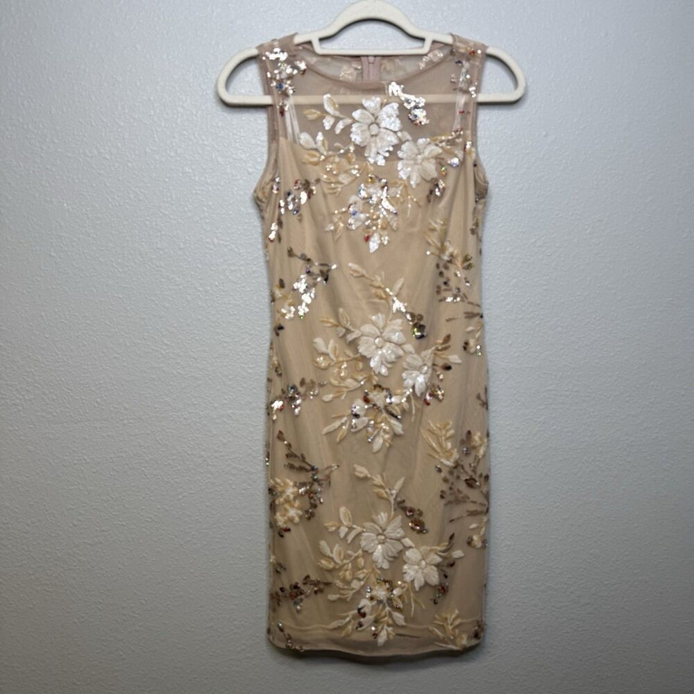 Calvin Klein Women’s A Line Beige Sequin Wedding Dress SIze 2 Formal $198